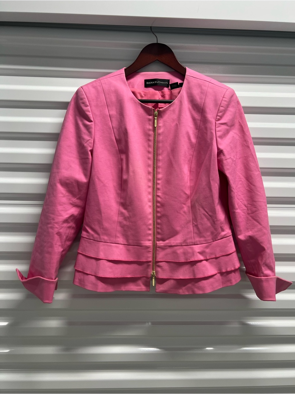 Dana Buchman Hot Pink Zip-Front Layered Hem Blazer
